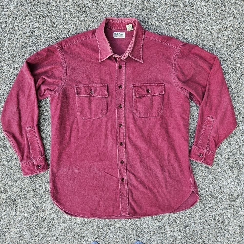 LL Bean Red Button Up Chamois Shirt 100% Cotton Long Sleeve VTG 2X Tall 17 1/2